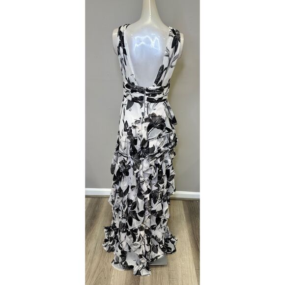 NWT ALICE + OLIVIA HOLLY LOW NECK ASYMMETRIC RUFFLED MAXI DRESS SIZE 4 $795 - Picture 7 of 9